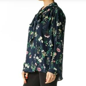 LOFT Womens Medium Top Blouse Long Sleeve Floral Neck Tie